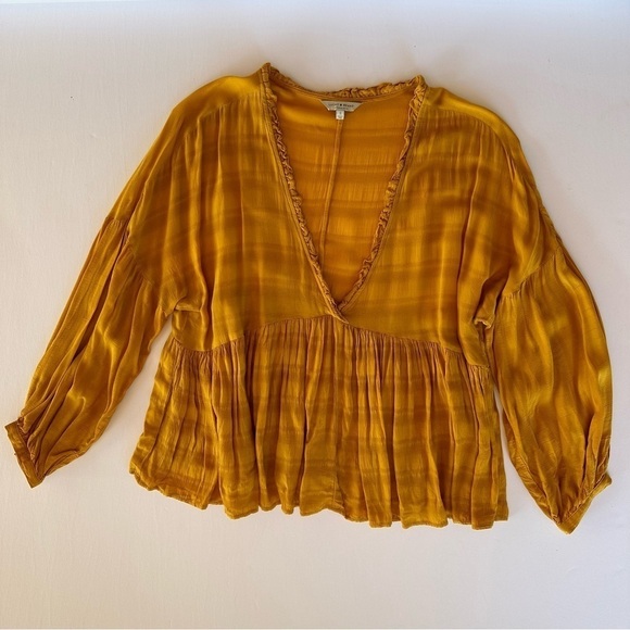 Lucky Brand Boho Flowy Baby Doll Peasant Top Blouse Deep V Neck Size Small - Picture 1 of 11